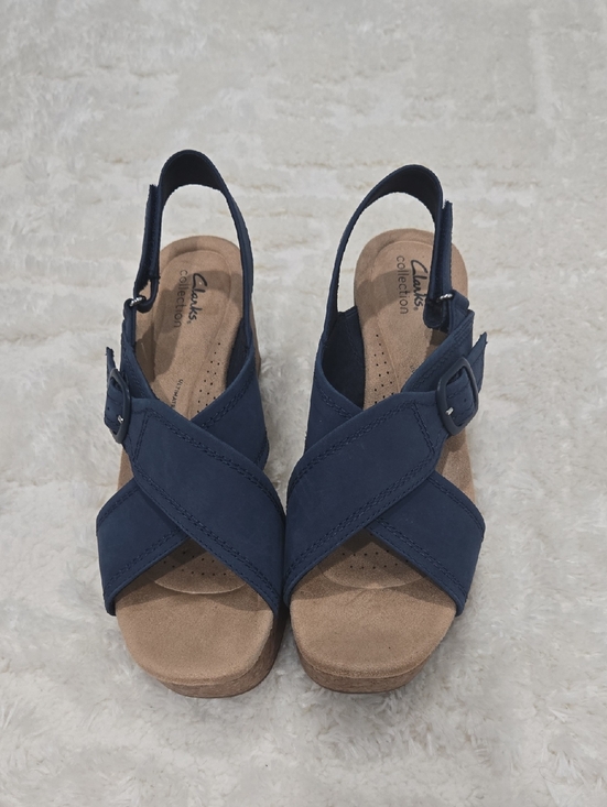 Clarks Shoes - Clarks Collection Nerisa West Buckle Wedge Sandals Women’s US 10 Navy New Retail